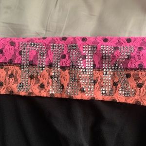 PINK YOGA PANTS - Size medium with pink and orange lace band